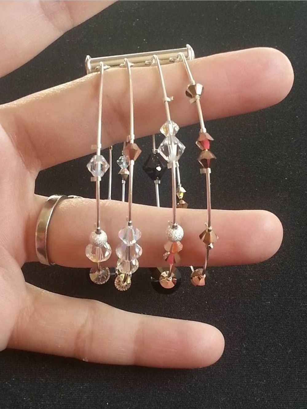 Sterling Silver 925 Multi-Bead Bracelet Set in Clear and Bronze